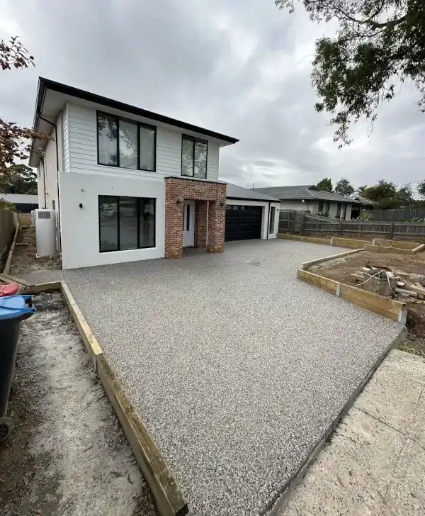 Exposed aggregate concrete driveway